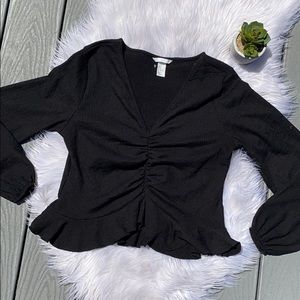 H&M black ruched long sleeve crop top